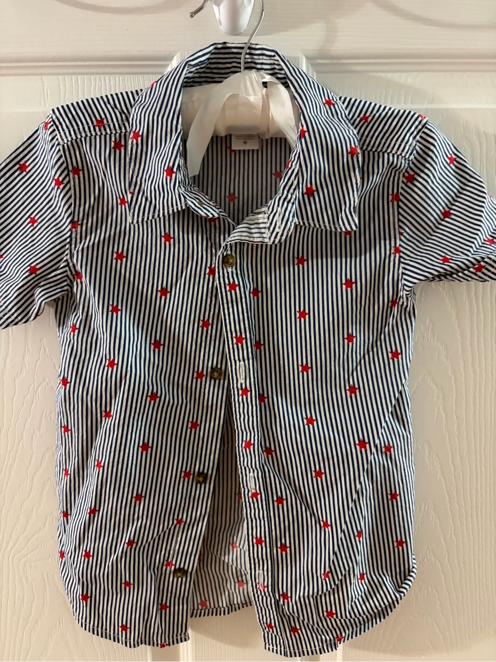 Carter's Navy & White Stripe Button-Down Shirt with Red Stars